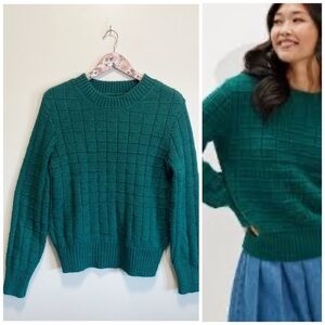 AMERICAN EAGLE Women's Waffle Crew Neck Sweater Green Size Small